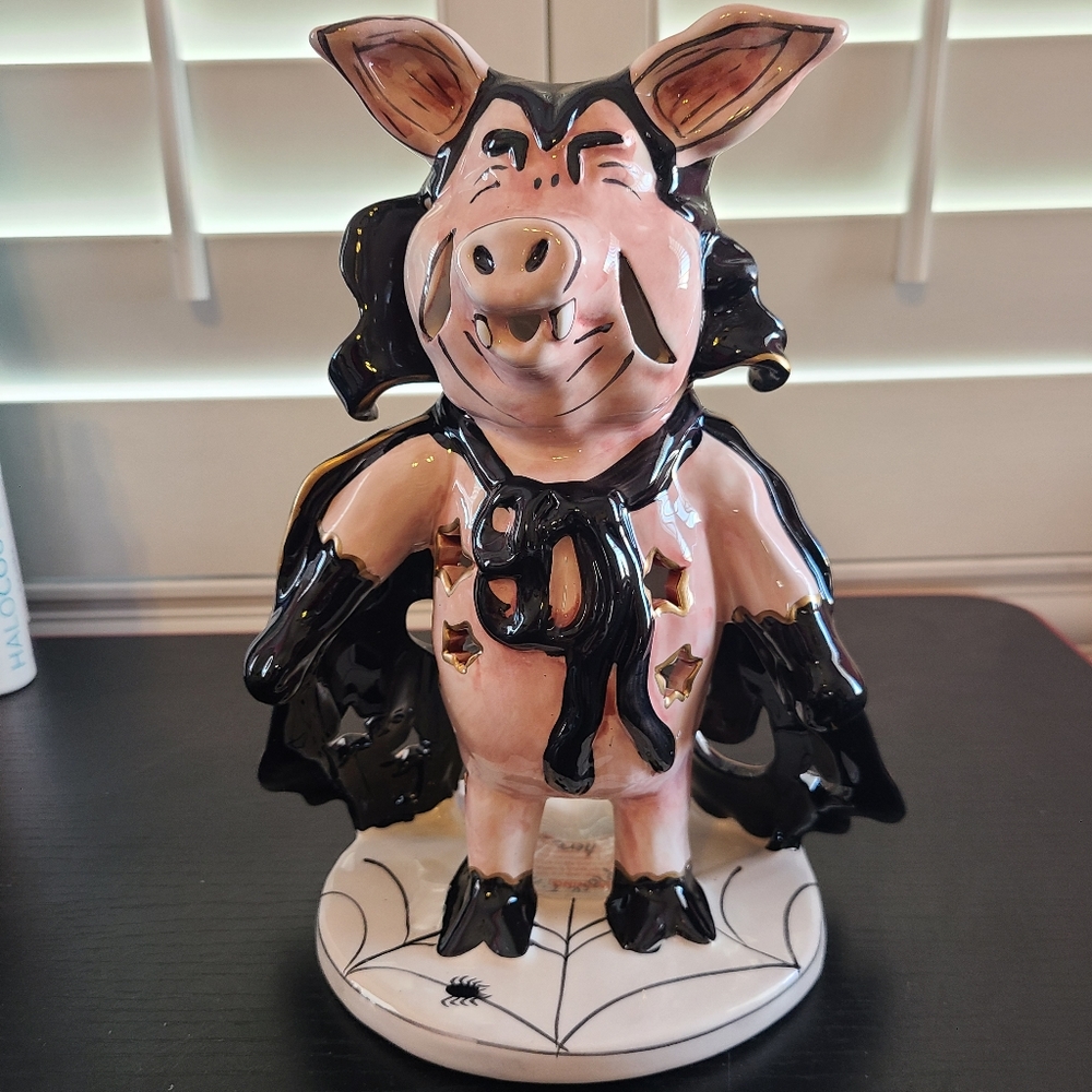 Blue Sky Clayworks Dracula Pig tealight holder Halloween Goth Vampire